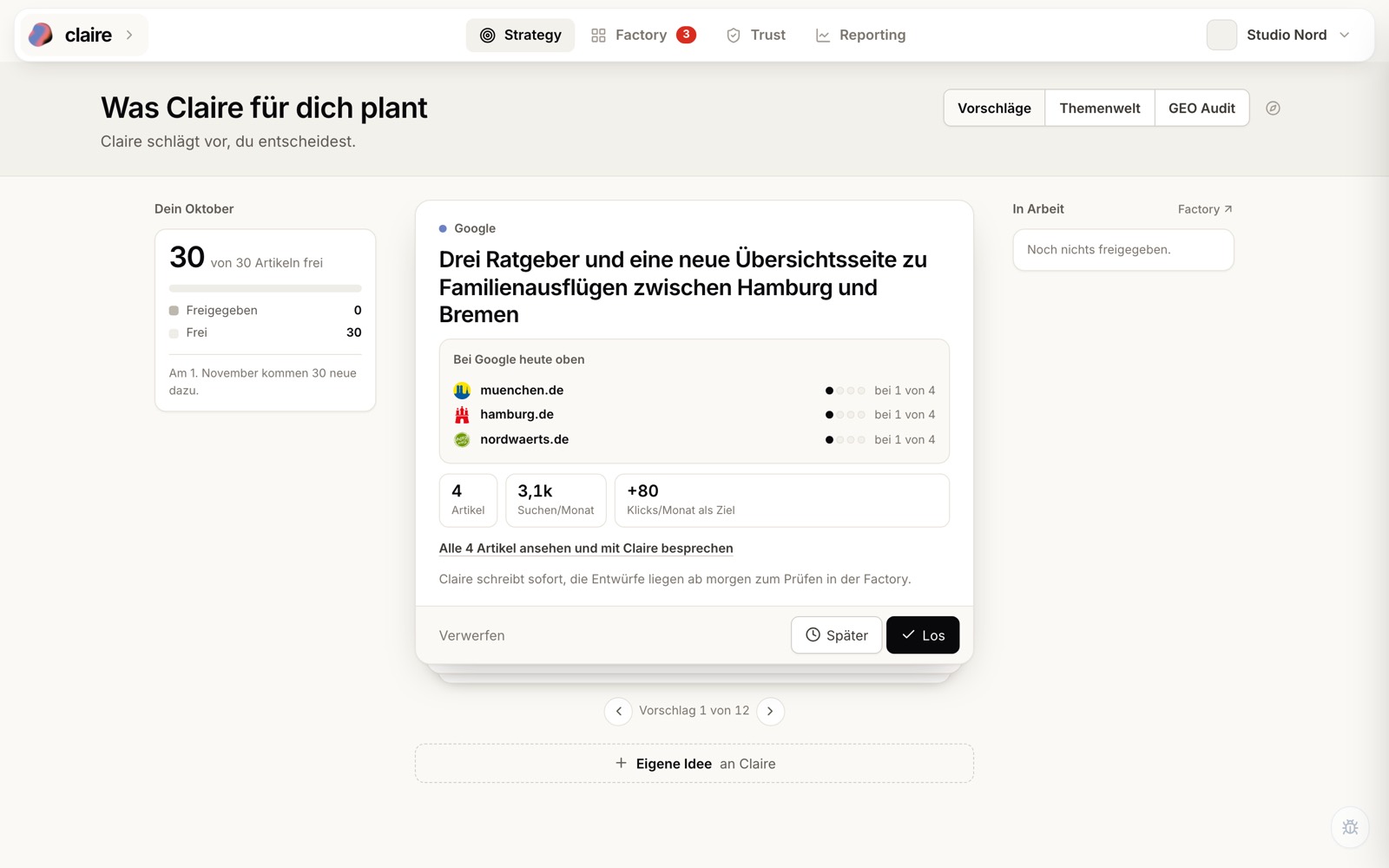 Claire schlägt vor, ihr entscheidet.